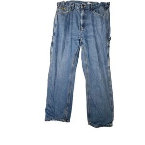Berne Flannel Lined Canvas Jeans Mens Size 36 X 30 Blue Denim Carpenter Workwear